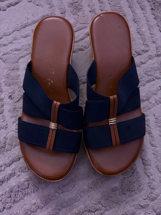 M Made In Italy Shoes - Made in Italy Navy Platform Wedge Slide Sandals Size 8.5